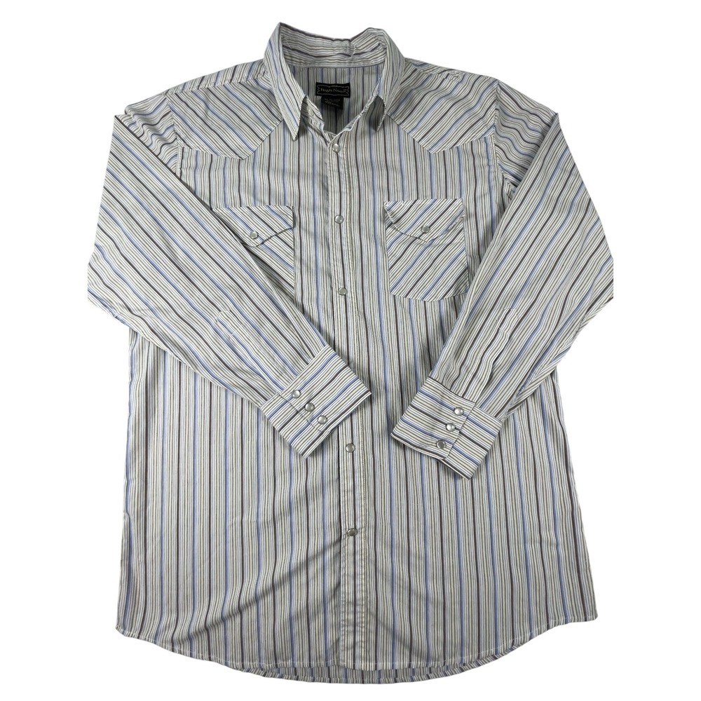 High Noon Western Shirt Mens XL Multi Blue‎ Brown Stripe Pearl Snap Long Sleeve